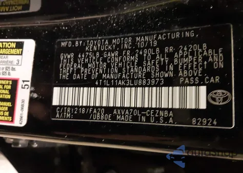 2020 Toyota Camry Le из США, поврежденный, VIN 4T1L11AK3LU883973